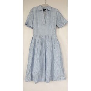 Brooks Brothers Blue Striped Linen Midi Shirtdress Women's 16 Coastal Lagenlook